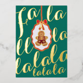 Fa La La Gingerbread man Foil Holiday Card Green 箔シーズンカード (正面)