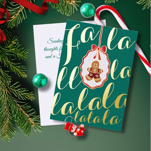 Fa La La Gingerbread man Foil Holiday Card Green 箔シーズンカード