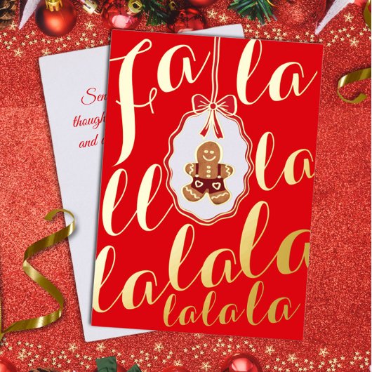 Fa La La Gingerbread man Foil Holiday Card Red 箔シーズンカード