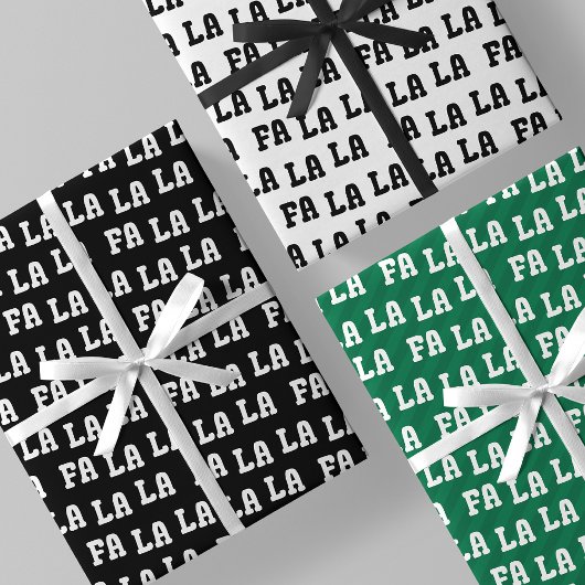 Fa La La La Black, White & Green Stylish & Fun ラッピングペーパーシート