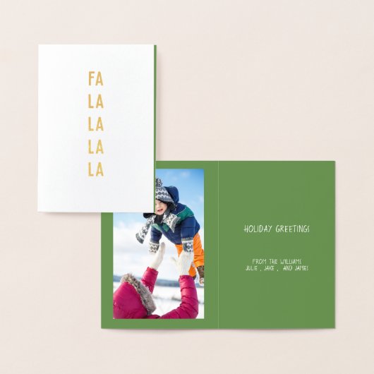 Fa la la la la 、クリスマスの休日のご挨拶 写真 箔カード (ディスプレー)