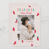 Fa La La La La Christmas. Cute Photo and Stockings シーズンカード (正面/裏面)