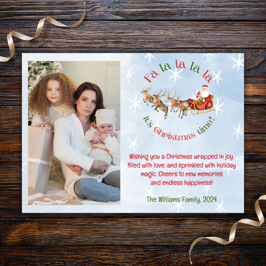 fa la la la la la la,サンタ&トナカイ雪片の写真 シーズンカード