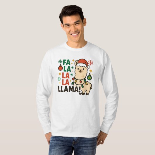Fa La La La Lama Funny Christmas Llama Men’s t Tシャツ (正面フル)