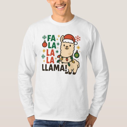 Fa La La La Lama Funny Christmas Llama Men’s t Tシャツ (正面)