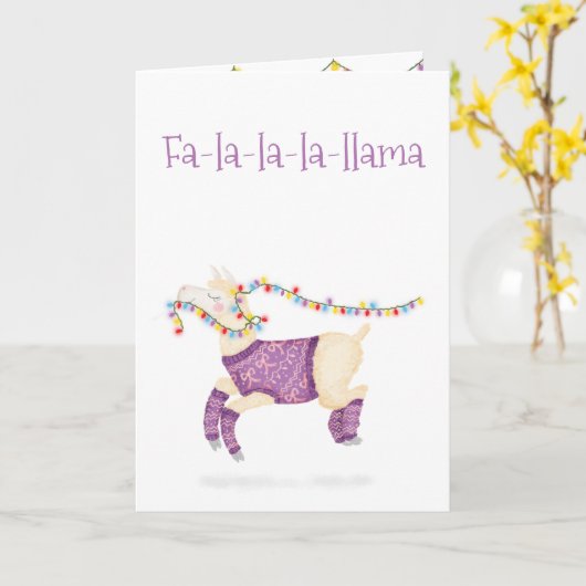 Fa-la-la-la-llama cute Christmas card カード (黄色い花)