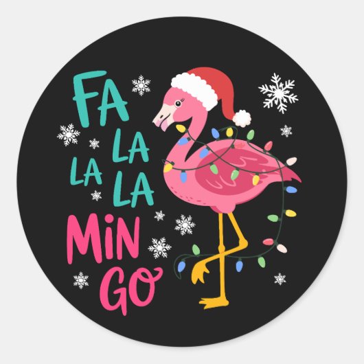 Fa La La La Mingo Christmas Flamingo Pink Lover ラウンドシール (正面)