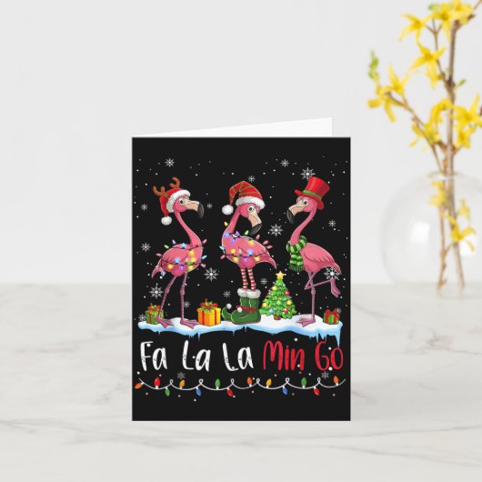 Fa La La La Mingo Flamingo Christmas Lover  カード (黄色い花)