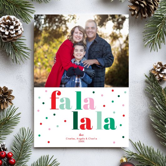 Fa La La La Red Green Pink Flat Holiday Photo Card シーズンカード