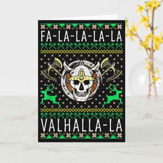 Fa-la-la-la Valhalla-la Viking God Ugly Christmas  カード (黄色い花)