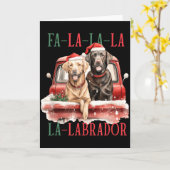Fa La La Labrador Funny Christmas  カード (黄色い花)
