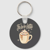 Fa La La Latte Humorous Pun Funny Retro Coffee Chr キーホルダー (正面)