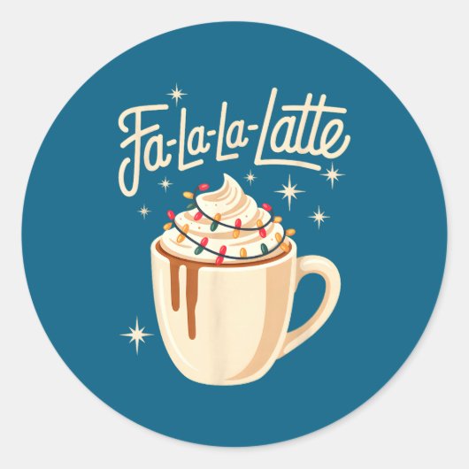 Fa La La Latte Humorous Pun Funny Retro Coffee Chr ラウンドシール (正面)