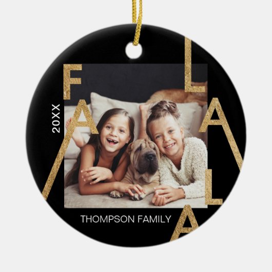 Fa La La Lettersミニマはっきりしたリストモダンフォトグラス セラミックオーナメント (正面)