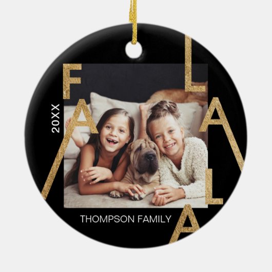 Fa La La Lettersミニマはっきりしたリストモダンフォトグラス セラミックオーナメント (裏面)