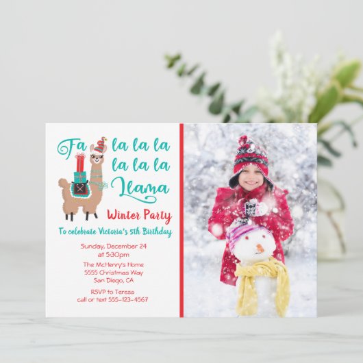 Fa la la Llama冬のクリスマスフォトカードパーティー シーズンカード (スタンド正面)