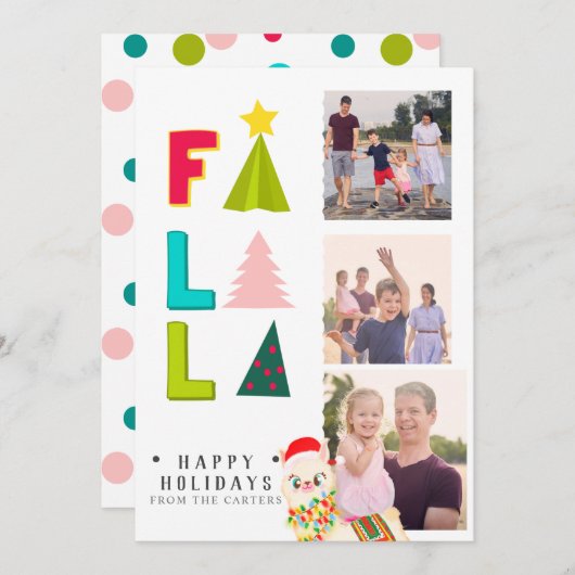 FA LA LA LLAMA 3フォトフェスティバルおもしろい シーズンカード (正面/裏面)