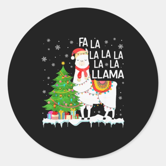 Fa La La Llama Christmas Funny Xmas Pajamas Animal ラウンドシール (正面)