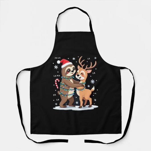 Fa La La Llama Xmas Lights Sloth Riding Llama Chri エプロン (正面)