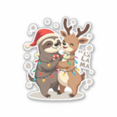 Fa La La Llama Xmas Lights Sloth Riding Llama Chri シール (正面)