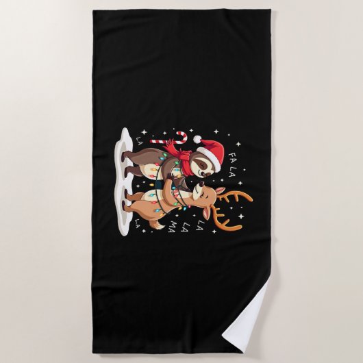Fa La La Llama Xmas Lights Sloth Riding Llama Chri ビーチタオル (正面)