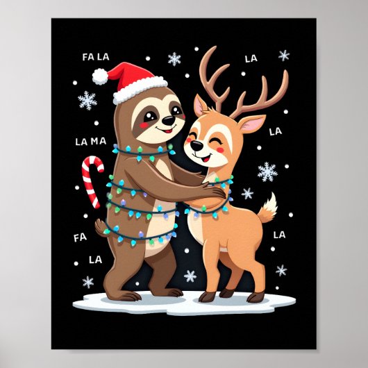 Fa La La Llama Xmas Lights Sloth Riding Llama Chri ポスター (正面)