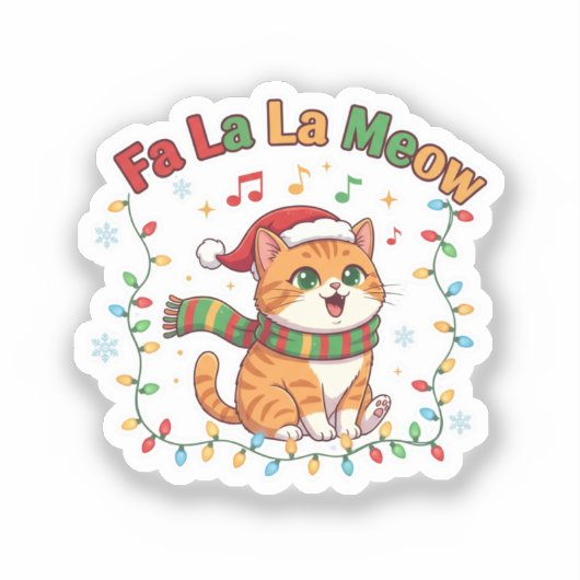 Fa La La Meow Funny Christmas Singing Cat Sticker シール (正面)