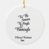 FA LA LA MINGOピンクフラミンゴおもしろいクリスマス セラミックオーナメント (裏面)