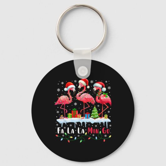 Fa La La Mingo Flamingo Christmas Tropical Xmas Tr キーホルダー (正面)