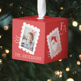 Fa La La Santa Claus Christmas Postage Stamp Photo キューブオーナメント
