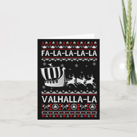 Fa La La Valhalla Viking Ship Christmas Xmas Ugly  カード (正面)