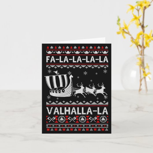 Fa La La Valhalla Viking Ship Christmas Xmas Ugly カード (黄色い花)
