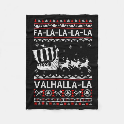 Fa La La Valhalla Viking Ship Christmas Xmas Ugly フリースブランケット (正面)