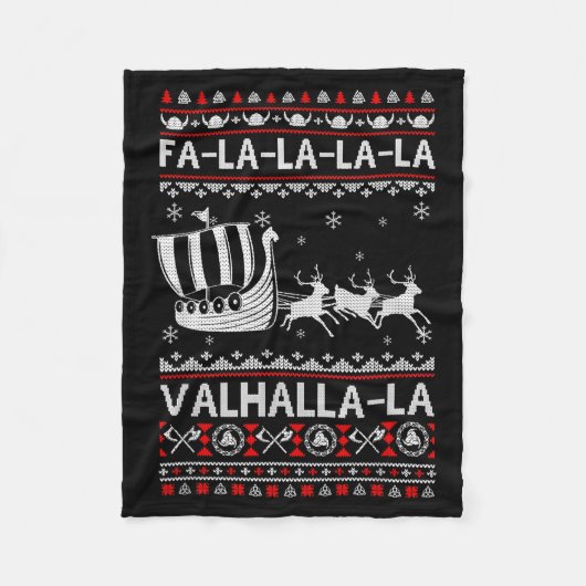 Fa La La Valhalla Viking Ship Christmas Xmas Ugly  フリースブランケット (正面)