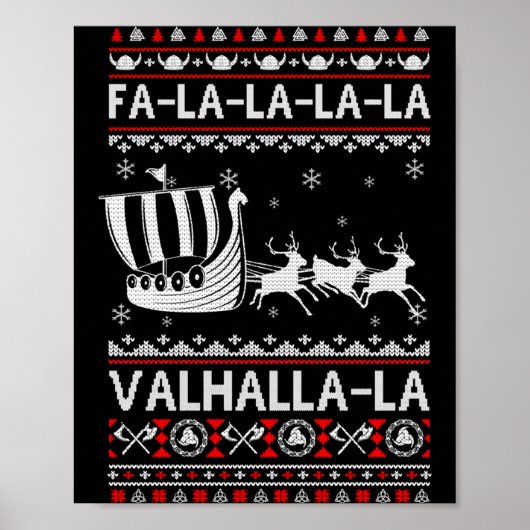 Fa La La Valhalla Viking Ship Christmas Xmas Ugly  ポスター (正面)