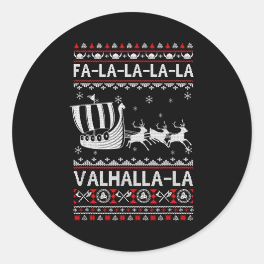 Fa La La Valhalla Viking Ship Christmas Xmas Ugly  ラウンドシール (正面)
