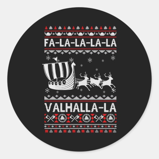 Fa La La Valhalla Viking Ship Christmas Xmas Ugly  ラウンドシール (正面)