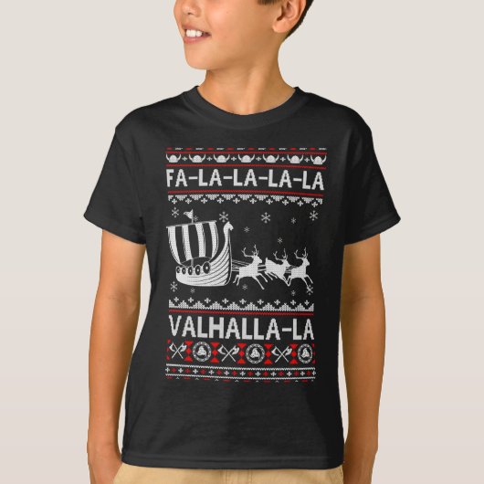 Fa La La Valhalla Viking Ship Christmas Xmas Ugly  Tシャツ (正面)