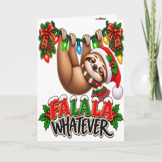 Fa La La Whatever 面白いナマケモノ クリスマス カード (正面)