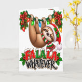 Fa La La Whatever 面白いナマケモノ クリスマス カード (黄色い花)