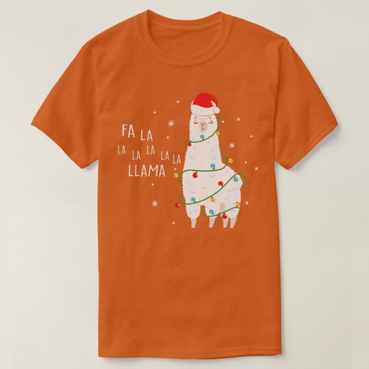 Fa La Llama Santa Hat包まれた in Christmas Ligh Tシャツ (デザイン正面)