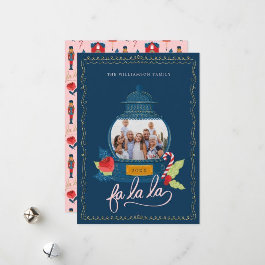 Fa La Nutcracker Christmas Family Photo Snow Globe シーズンカード (正面/裏面インサイチュ)