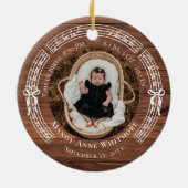 Fa La Sheet Music Birth Stats Baby Photo Woodgrain セラミックオーナメント (裏面)