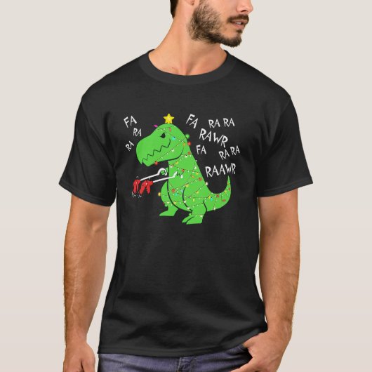 Fa Ra Ra Ra Rawr Christmas Funny Dinosaur With Xma Tシャツ (正面)