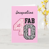 FAB 40歳誕生日ピンク白黒ゼブラ印刷 カード (黄色い花)
