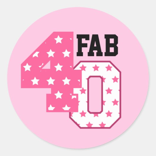 FAB 40th誕生日ピンクと白の星 ラウンドシール (正面)