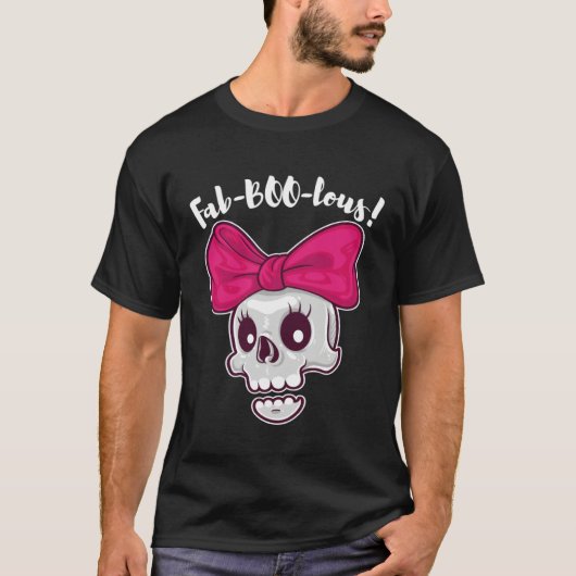 Fab BOO lous Women Girls Halloween Cute Pink Bow S Tシャツ (正面)