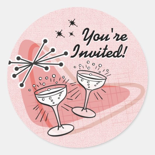 Fab Fiftiesの結婚婚約シャワーステッカー ラウンドシール (正面)