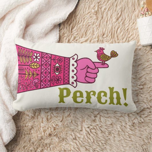 Fab Retro Folk Art Pointing Hand Manicule ランバークッション (ブランケット)