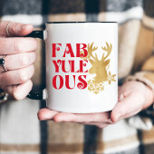 Fab-Yule-Ous Christmas Reindeer Red and Gold マグカップ
